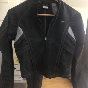 Vintage Nike Jacket Womens Black With Gray combo Swoosh Logo Embroidered